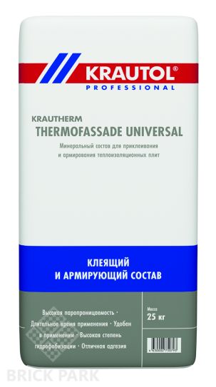Состав клеевой базовый штукатурный на минеральной основе Krautol Krautherm Thermofassade Universal / Краутерм Термофасад Универсал 25 кг
