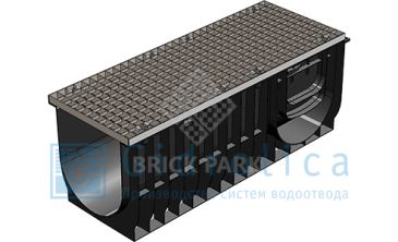Комплект Gidrolica®Light: лоток водоотводный ЛВ-30.38.39,6 пластиковый c решёткой РВ–30.37.100 ячеистой стальной оцинкованной, кл. А15