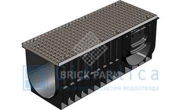 Комплект Gidrolica®Light: лоток водоотводный ЛВ-30.38.39,6 пластиковый c решёткой РВ–30.37.100 ячеистой стальной оцинкованной, кл. А15