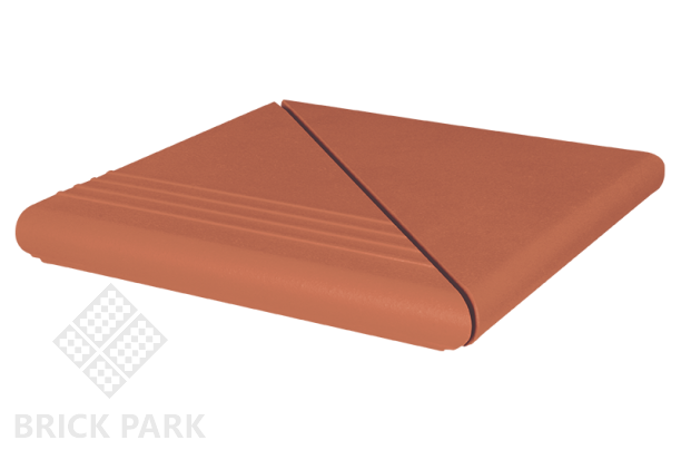 Клинкерная ступень угловая античная рифленая KING KLINKER Рубиновый красный (01), 330x330x16 мм