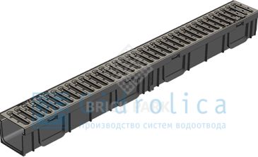 Комплект Gidrolica Light: лоток водоотводный ЛВ -10.11,5.9,5 - пластиковый с решеткой РВ -10.10,8.100 стальной оцинкованной, кл. A15