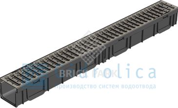 Комплект Gidrolica Light: лоток водоотводный ЛВ -10.11,5.9,5 - пластиковый с решеткой РВ -10.10,8.100 стальной оцинкованной, кл. A15