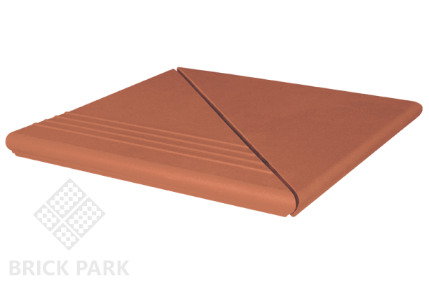 Клинкерная ступень угловая веницианская гладкая KING KLINKER Рубиновый красный (01), 330x330x14 мм