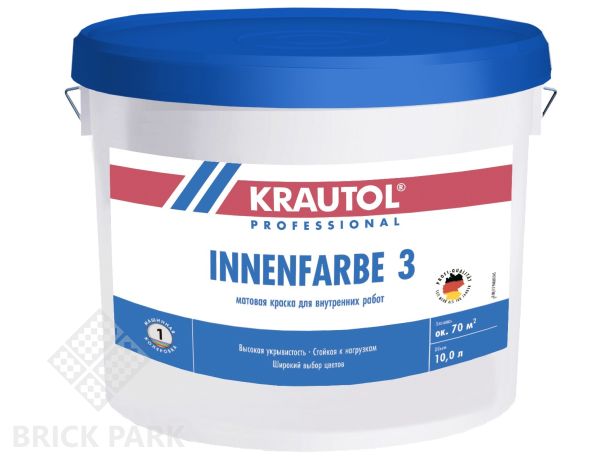 Краска водно-дисперсионная для внутренних работ Krautol Innenfarbe 3 / Инненфарбе 3 База 1 10 л