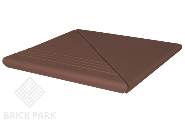 Клинкерная ступень угловая веницианская рифленая KING KLINKER Коричневый натура (03), 330x330x14 мм