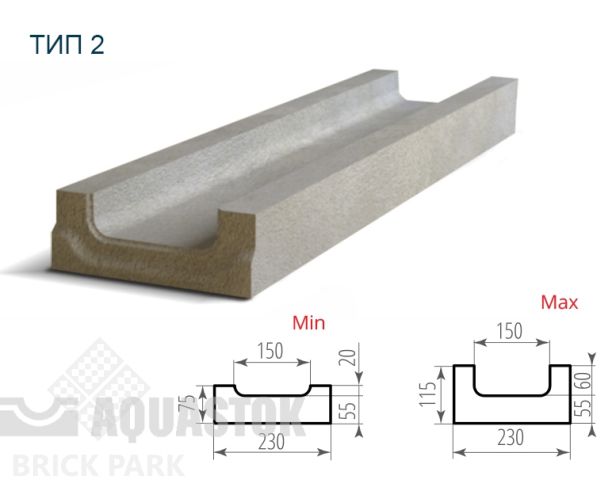 Лоток водоотводный бетонный ЛВБ Norma 150 №0/2 тип 2 без уклона