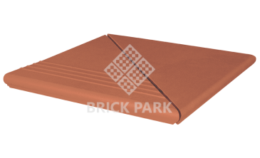 Клинкерная ступень угловая веницианская гладкая KING KLINKER Рубиновый красный (01), 330x330x14 мм